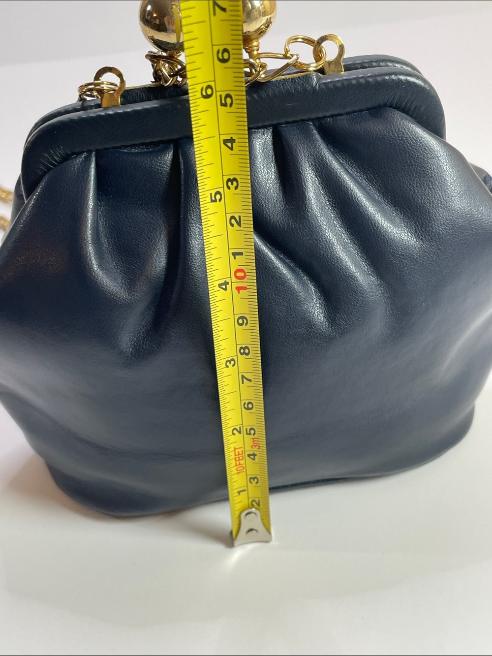 Jeanne Lottie Navy Leather Kiss-Lock Chain Crossbody Bag - Picture 7 of 15